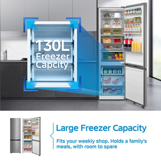 Midea Spacemaster MDRB600MIC46P Wifi Connected 201cm 70/30 Frost Free Fridge Freezer - Stainless Steel - Annotation - Large freezer capacity